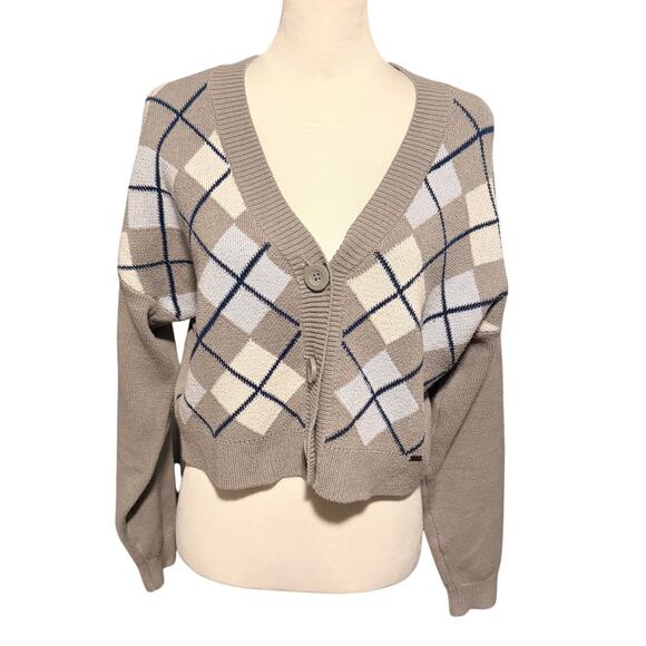 Hollister Sweaters - Hollister Crop Cardigan Medium Gray Blue White